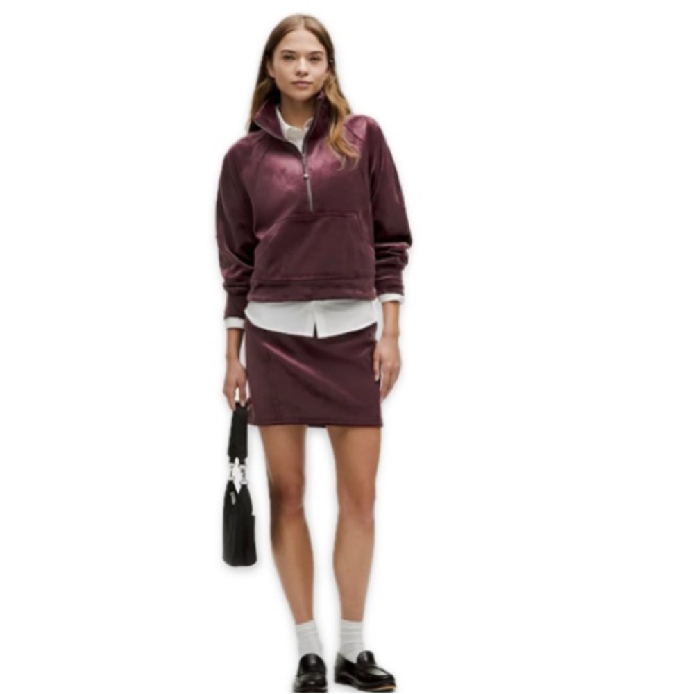 Lululemon Scuba HR High Rise Mini Skirt Velvet W Nulu Fabric Sz Large Garnet new